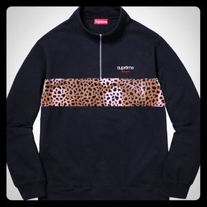 Supreme Leopard Panel Half Zip Sweatshirt